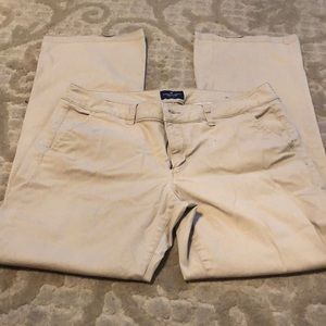American Eagle kick boot khaki pants.